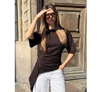 Bershka - T-shirt a maniche corte marrone arricciata XS
