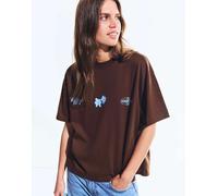 Bershka - T-shirt a maniche corte oversize marrone con stampa XS