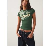 Bershka - T-shirt a maniche corte verde con stampa sportiva S