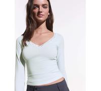 Bershka - T-shirt a maniche lunghe in pizzo azzurro-Blu L
