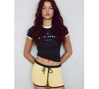 Bershka - T-shirt aderente blu con stampa a contrasto-Blu navy L