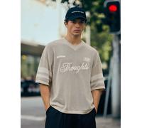 Bershka - T-shirt grigia in rete ricamata con scollo a V-Grigio XS