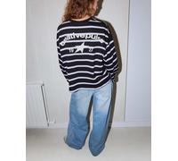 Bershka - T-shirt oversize a maniche lunghe nera con stampa-Nero S