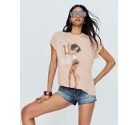 Bershka - T-shirt oversize color cammello con stampa Tyla-Neutro L