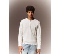 Bershka - T-shirt serafino slim a maniche lunghe bianca-Bianco XS