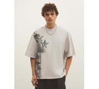 Bershka - T-shirt squadrata beige con stampa-Neutro XS