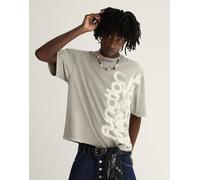 Bershka - T-shirt squadrata grigio slavato con stampa L