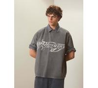 Bershka - T-shirt squadrata oversize nera con stampa-Nero XS