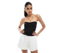 Bershka - Top a fascia arricciato nero con volant sul bordo M