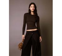 Bershka top a maniche lunghe marrone XS