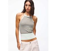Bershka - Top allacciato al collo a righe blu denim M