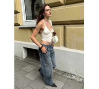 Bershka - Top allacciato al collo écru traforato-Bianco M