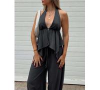 Bershka - Top allacciato al collo grigio e nero S