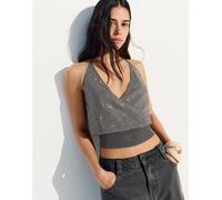 Bershka - Top allacciato al collo grigio lucido XS