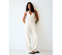 Bershka - Top allacciato al collo in misto lino bianco con laccetto M
