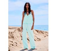 Bershka - Top allacciato al collo in misto lino blu con laccetto XS
