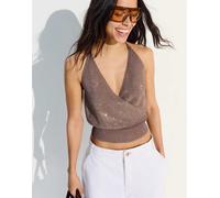 Bershka - Top allacciato al collo luccicante marrone XS