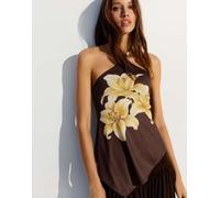 Bershka - Top allacciato al collo marrone con stampa M