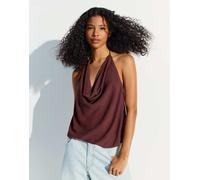 Bershka - Top allacciato al collo marrone drappeggiato XL