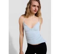 Bershka - Top azzurro con spalline sottili e finiture in pizzo-Blu S