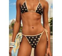 Bershka - Top bikini a triangolo marrone a pois L