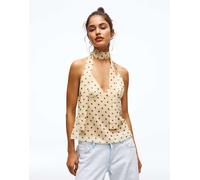 Bershka - Top giallo a pois con spalline sottili e sciarpa L