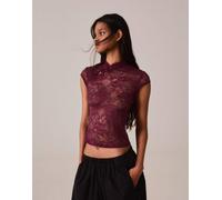 Bershka top in pizzo con chiusura a gancio bordeaux-Rosso M