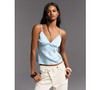 Bershka - Top in rasatello giallo chiaro con finiture in pizzo-Blu S