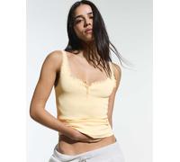 Bershka - Top serafino in pizzo giallo con spalline XL