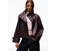 Bershka - Trench corto in pelle sintetica bordeaux-Rosso XS