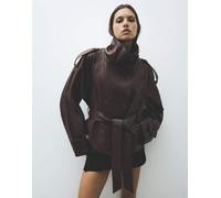 Bershka - Trench corto marrone effetto pelle M