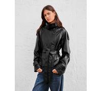 Bershka - Trench corto nero effetto pelle L