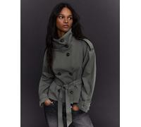 Bershka - Trench grigio con collo a imbuto-Neutro M