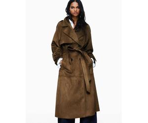 Bershka - Trench in camoscio sintetico beige-Marrone XS