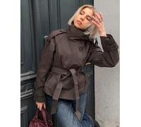 Bershka - Trench marrone con collo a imbuto L