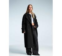 Bershka - Trench morbido nero con cintura S
