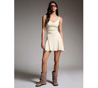 Bershka - Vestito corto arricciato écru-Bianco XL