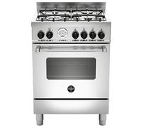 BERTAZZONI LA GERMANIA - Cucina a Gas AMN664GXT 4 Fuochi a Gas Forno a Gas Ventilato Classe A+ Dimensioni 60 x 60 cm Colore Inox Serie Americana