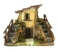 Bertoni Casetta Rustica con Doppia Scalinata per Presepe | Casa Decorativa per Villaggio Presepiale | Prodotto Italiano | 18x16x15 cm