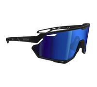 Bertoni Occhiali Sportivi Ciclismo MTB Running per Uomo Donna in TR90 100% Protezione UV mod. ALPHA (Nero Opaco/Nero Lucido - Lente Specchiata Blu)