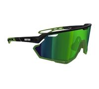 Bertoni Occhiali Sportivi Ciclismo MTB Running per Uomo Donna in TR90 100% Protezione UV mod. ALPHA (Nero Lucido/Verde Opaco - Lente Specchiata Verde)