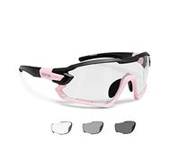 Bertoni Occhiali Ciclismo Running MTB Sci Paddel Tennis Sport Polarizzati Fotocromatici MOD. Quasar (Nero - Rosa/Fotocromatico)
