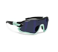 BERTONI Occhiali Ciclismo Running MTB Sci Paddel Tennis Sport Polarizzati Fotocromatici MOD. Quasar (Nero - Acquamarina/Blu Specchio)