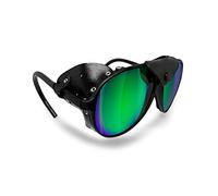 Bertoni Occhiali da Sole Polarizzati da Montagna Ghiacciaio Escursionismo Trekking Arrampicata Sci - MOD. ALPS Italy (Nero - Polarizzato Verde Specchio)