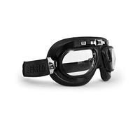 BERTONI Occhiali Moto in Pelle Vintage Profili in Acciaio Banda Elastica Ricoperta in Seta - AF191 Italy - Maschera Moto da Aviatore per Casco (Nero - Acciaio Nero Opaco)