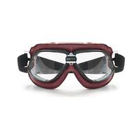 Bertoni Occhiali Moto Vintage Aviatore in Pelle Nera con Cuciture Arancio HD - Lenti Scure - AF196A by Italy - Maschera Moto per Casco Harley e Chopper (Pelle Rossa)
