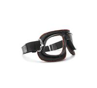 Bertoni Occhiali Moto Vintage Aviatore in Pelle Nera con Cuciture Arancio HD - Lenti Scure - AF196A by Italy - Maschera Moto per Casco Harley e Chopper (Pelle Nera - Lente Trasparente)