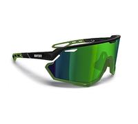 Bertoni Occhiali Sportivi Ciclismo MTB Running per Uomo Donna in TR90 100% Protezione UV mod. ALPHA (Nero Lucido/Verde Opaco - Lente Specchiata Verde)