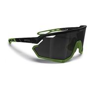 Bertoni Occhiali Sportivi Ciclismo MTB Running per Uomo Donna in TR90 100% Protezione UV mod. ALPHA (Nero Lucido/Verde Opaco - Lente Specchiata Argento)