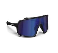 Bertoni Occhiali Sportivi Ciclismo MTB Running per Uomo Donna in TR90 100% Protezione UV mod. GEMINI (Nero Opaco/Nero Lucido - Lente Specchiata Blu)